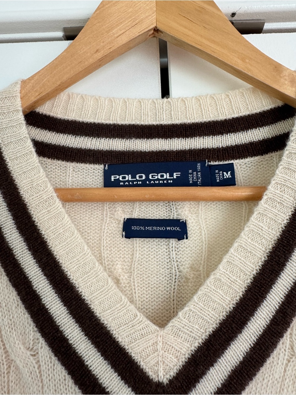 Ralph Lauren Polo Sweater merino wool cricket v neck vtg old money cable knit - Picture 6 of 12